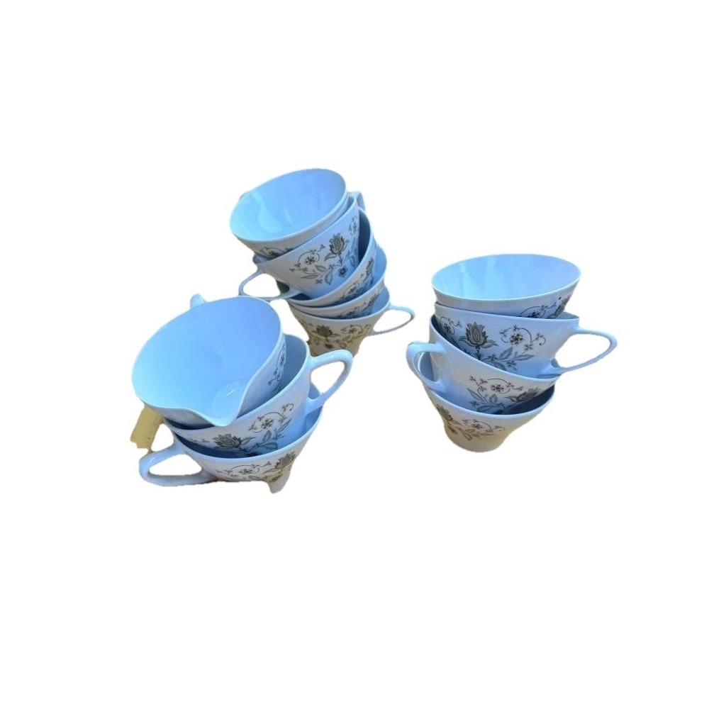Vintage White Noritake Set of 11 Cups Creamer Green Floral Pattern Melamine - Picture 3 of 14